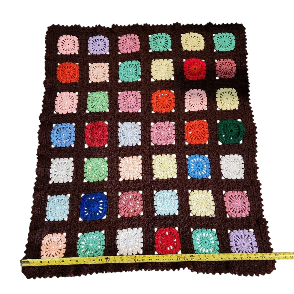 Granny Square Afghan Homemade Crochet Blanket Roseanne Style 36